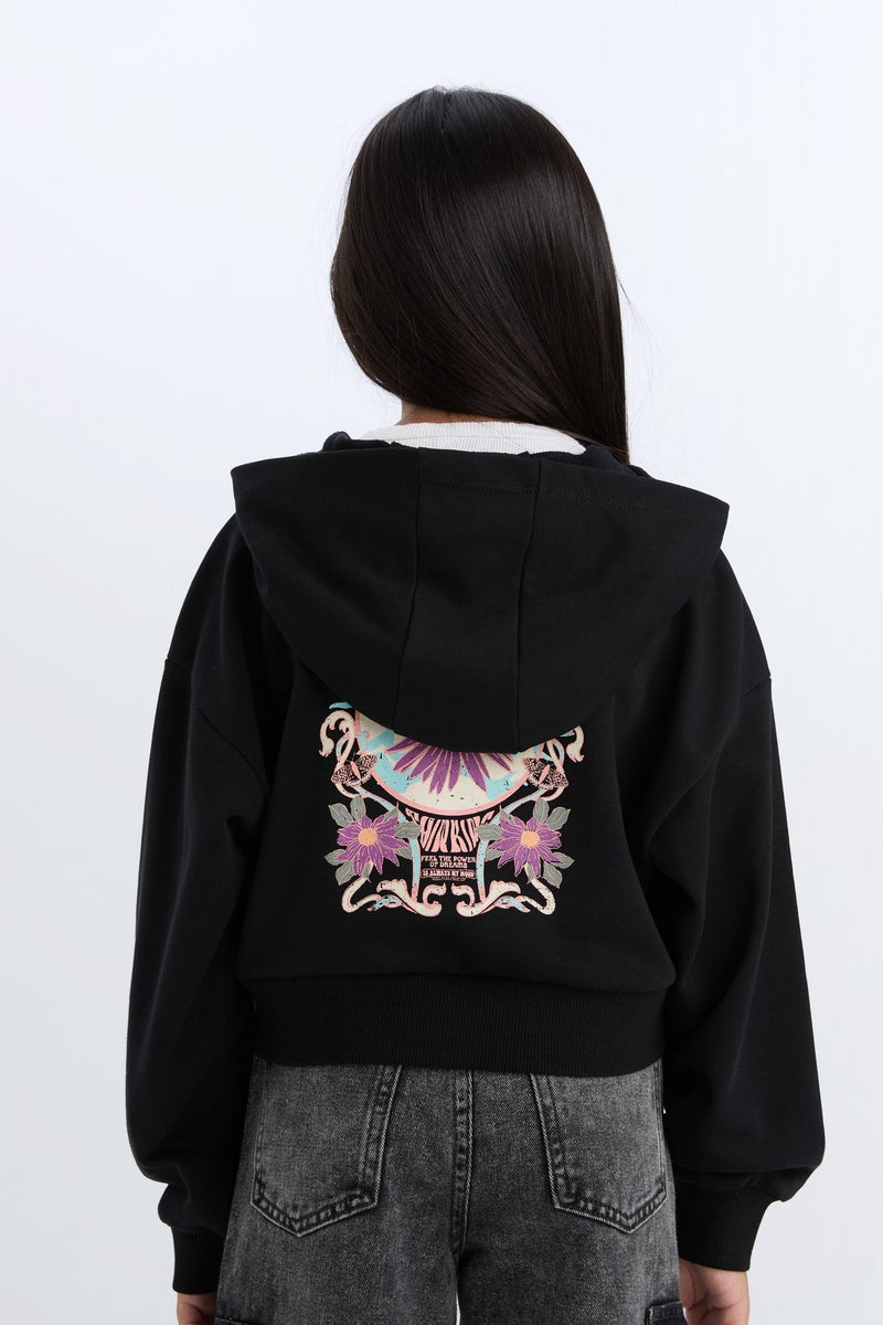 DeFacto Girl Printed Hooded Soft Furry Inside Zippered Sweatshirt - Image 4