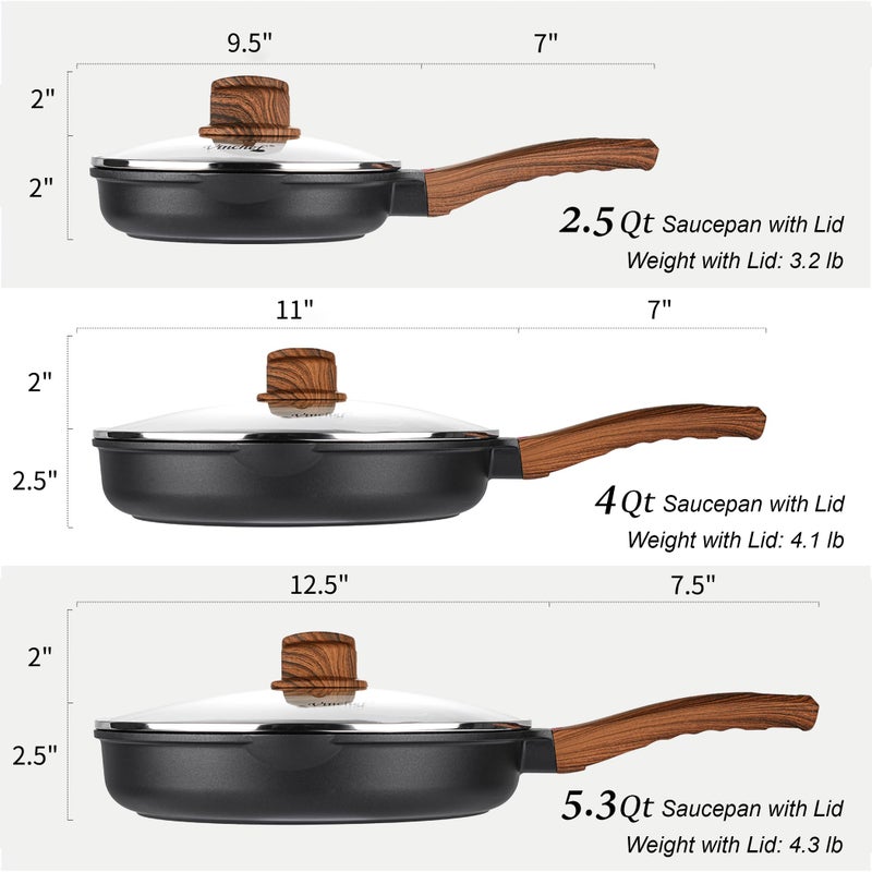 Vinchef Pots and Pans Set Non Stick, 12pcs Induction Cookware Set, Non Stick Frying Pans with Lid, Non Toxic Kitchen Cookware Sets, Pan Sets for Cooking, PFAS and PFOA Free - Image 5