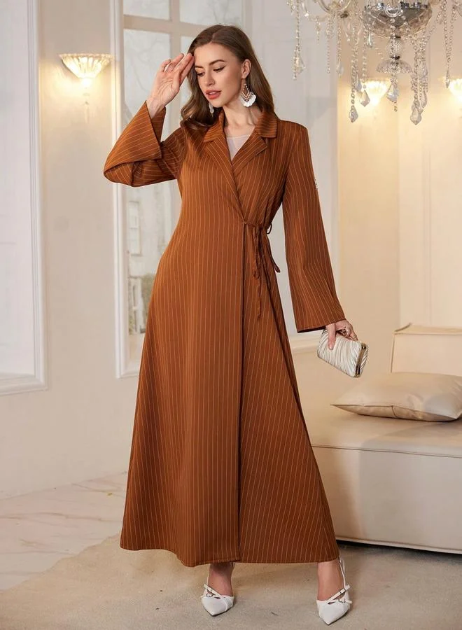 Take Two Coffee Brown Striped Wrap Maxi Dress