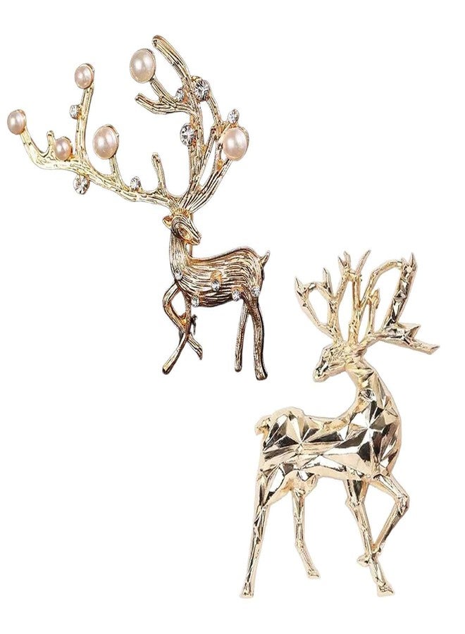 FFZDENA 2 Pieces Brooch for Men, Deer Brooch Pin for Women, Saree Brooch for Women Latest, Sherwani Brooch for Men Wedding, Suit Accessories for Mens (Golden) - Image 1