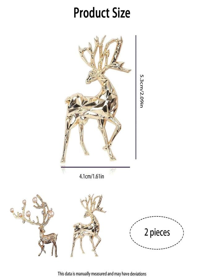FFZDENA 2 Pieces Brooch for Men, Deer Brooch Pin for Women, Saree Brooch for Women Latest, Sherwani Brooch for Men Wedding, Suit Accessories for Mens (Golden) - Image 2