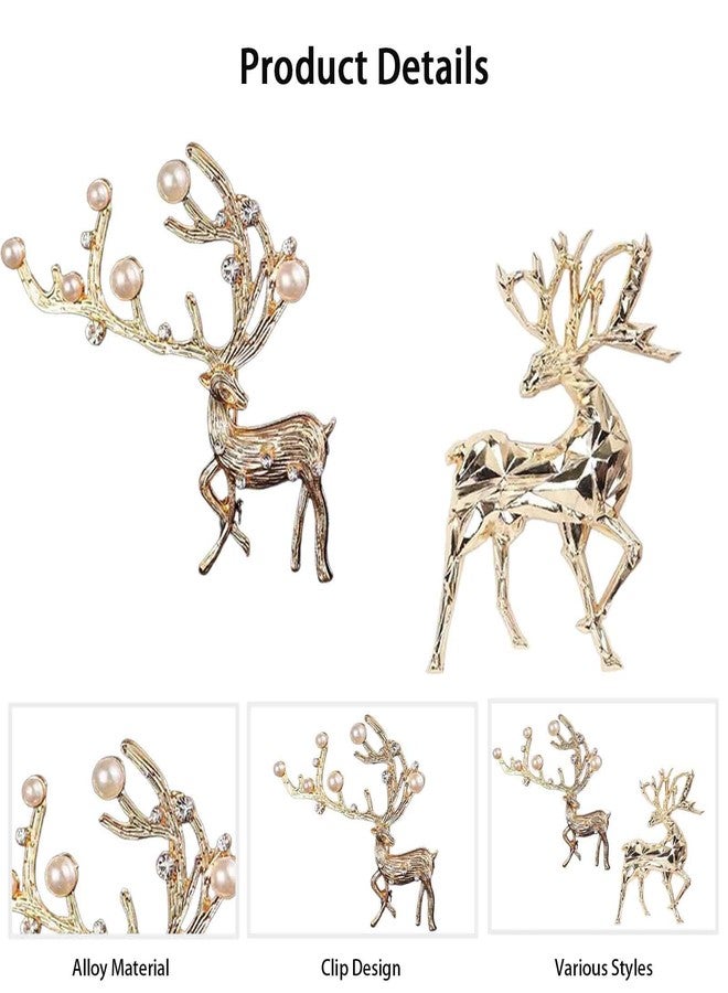 FFZDENA 2 Pieces Brooch for Men, Deer Brooch Pin for Women, Saree Brooch for Women Latest, Sherwani Brooch for Men Wedding, Suit Accessories for Mens (Golden) - Image 3