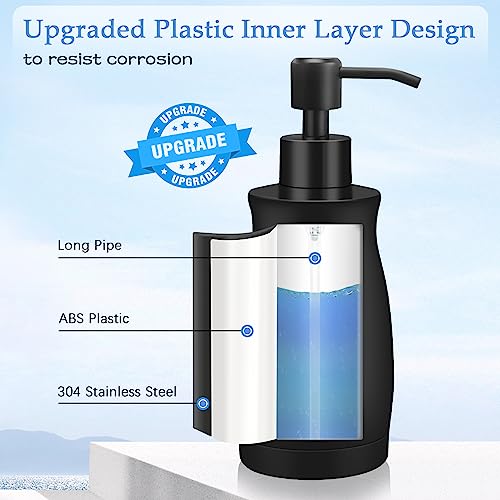 ARKTEK Matte Black Soap Dispenser Stainless Steel 13.5 OZ - Liquid Hand Lotion Dispenser Decor Refillable Dishwashing Soap Dispenser for Kitchen Bathroom Countertops Farmhouse College Dorm - Image 2