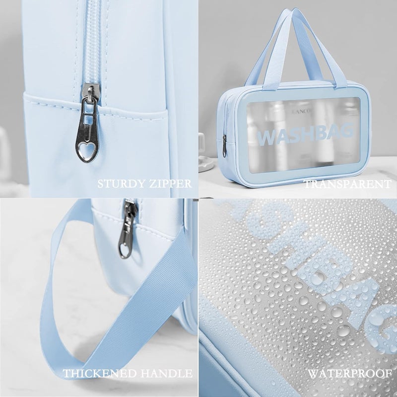 MENOVAS Cosmetic Organizer Bag for Women Wash Bag Pouch Travel Kit Toiletry Bag Clear Makeup Organizer Pouch Bag Set of 3 Blue - Image 3