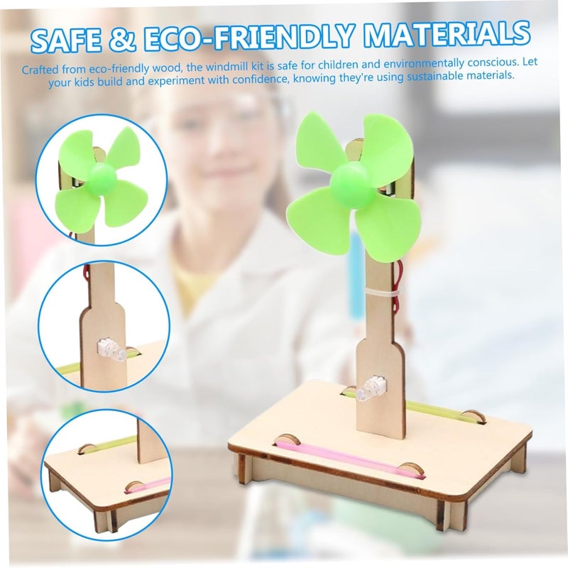 KASTWAVE Windmill Kit for Kids, Wooden Wind Turbine Generator DIY Kit, Mini Teaching Generator, Educational Physics Experiment, Renewable Energy Learning Tool for Children - Image 2