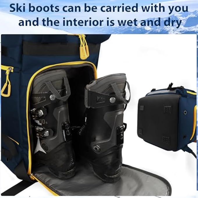 HPHOPE Ski Boot Bag with Helmet Compartment Ski Bag Ski Backpack with Helmet Bag Ski Bag Ice Skate Bag for Ski Helmet Ski Boots Ice Skates Snowboard Backpack Hiking Camping Climbing 70L - Image 4