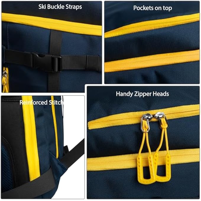 HPHOPE Ski Boot Bag with Helmet Compartment Ski Bag Ski Backpack with Helmet Bag Ski Bag Ice Skate Bag for Ski Helmet Ski Boots Ice Skates Snowboard Backpack Hiking Camping Climbing 70L - Image 3