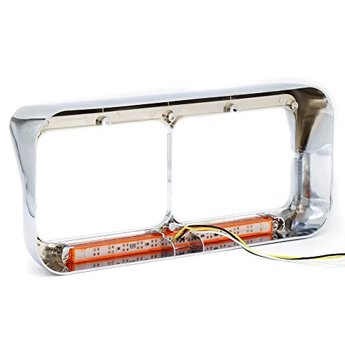 LEAVAN 2x Chrome Headlight Bezels 12" Amber LED Light with Visor 4x6 Light Strip Fit for Kenworth T400 T600 T800 W900B W900L Peterbilt 378 379 Western Star 4900 Trucks (Amber Lens+Amber LED) - Image 2