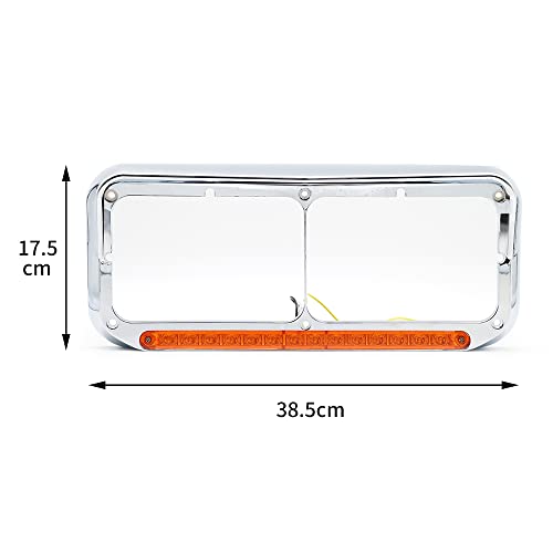 LEAVAN 2x Chrome Headlight Bezels 12" Amber LED Light with Visor 4x6 Light Strip Fit for Kenworth T400 T600 T800 W900B W900L Peterbilt 378 379 Western Star 4900 Trucks (Amber Lens+Amber LED) - Image 3