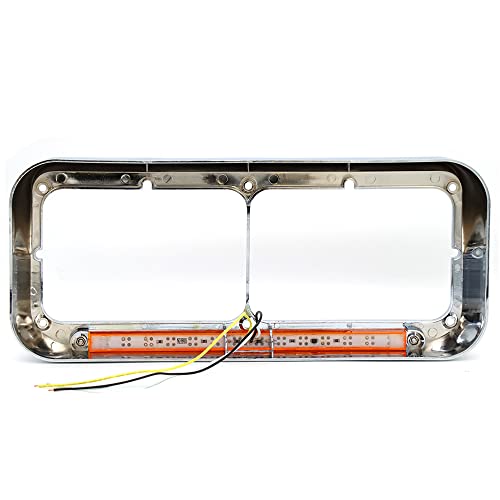 LEAVAN 2x Chrome Headlight Bezels 12" Amber LED Light with Visor 4x6 Light Strip Fit for Kenworth T400 T600 T800 W900B W900L Peterbilt 378 379 Western Star 4900 Trucks (Amber Lens+Amber LED) - Image 5