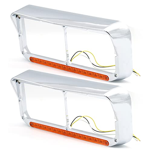 LEAVAN 2x Chrome Headlight Bezels 12" Amber LED Light with Visor 4x6 Light Strip Fit for Kenworth T400 T600 T800 W900B W900L Peterbilt 378 379 Western Star 4900 Trucks (Amber Lens+Amber LED) - Image 4