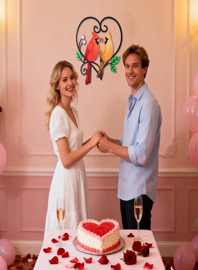 MUMTOP ديكور حائط معدني على شكل طائر الكاردينال من MUMTOP، لوحة جدارية ثلاثية الأبعاد على شكل طيور حمراء بنمط الحب، مناسبة للغرف الداخلية والخارجية، غرف المعيشة، غرف النوم، هدايا عيد الميلاد - Image 5