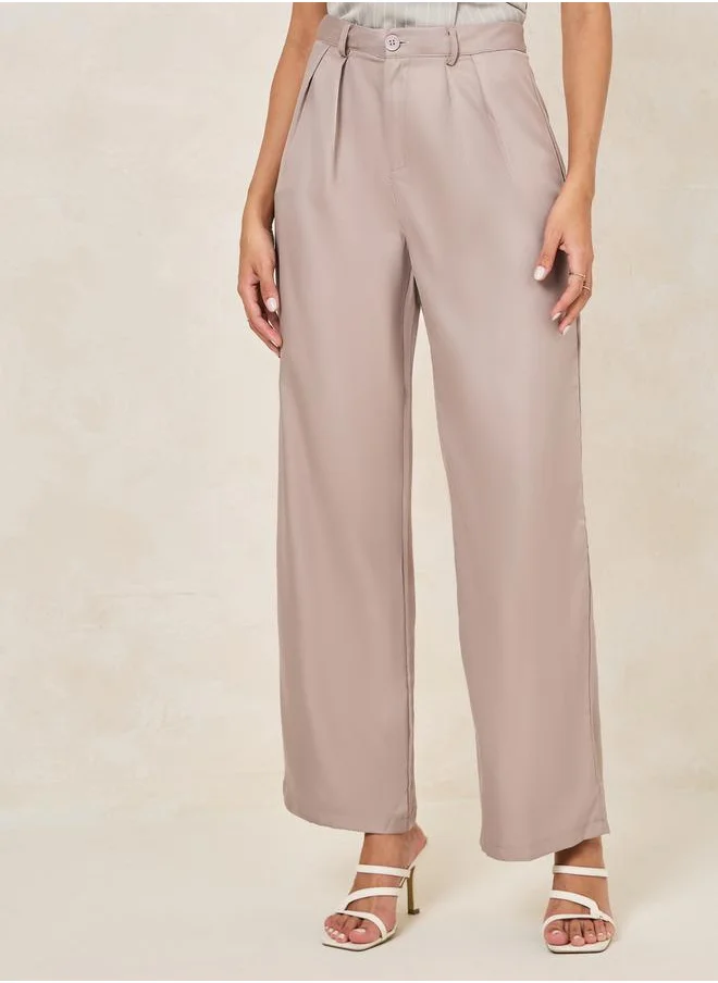 ستايلي Wide Leg Tailored Casual Pants with Pleat Detail