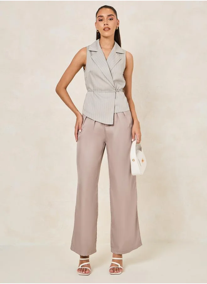 ستايلي Wide Leg Tailored Casual Pants with Pleat Detail