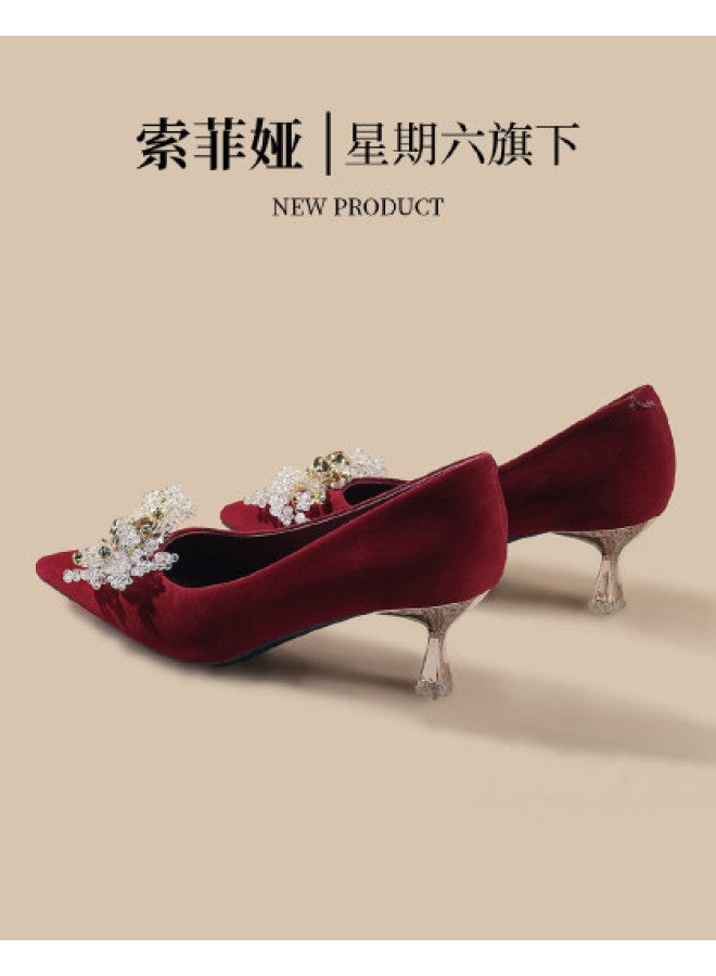 SAFIYA Saturday Women's Shoes 2025 New Collection Shallow Mouth Pointed Toe High Heel Wedding Shoes, Autumn And Spring Elegant High-end Single Shoes - Image 1