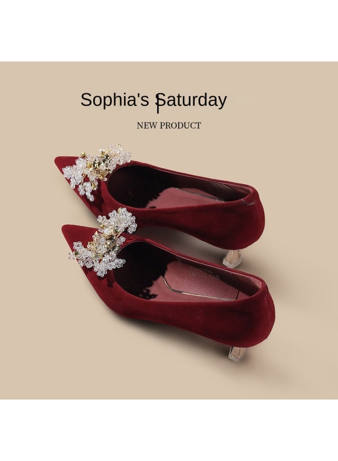 SAFIYA Saturday Women's Shoes 2025 New Collection Shallow Mouth Pointed Toe High Heel Wedding Shoes, Autumn And Spring Elegant High-end Single Shoes - Image 3