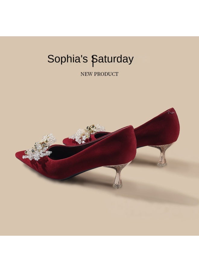 SAFIYA Saturday Women's Shoes 2025 New Collection Shallow Mouth Pointed Toe High Heel Wedding Shoes, Autumn And Spring Elegant High-end Single Shoes - Image 2
