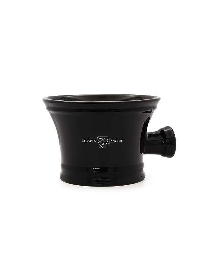 Edwin Jagger RN46 Traditional Porcelain Luxury Shaving Bowl with Handle for Shaving Cream or Shaving Soap for Men and Women (Black) - Image 1