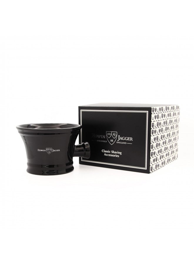 Edwin Jagger RN46 Traditional Porcelain Luxury Shaving Bowl with Handle for Shaving Cream or Shaving Soap for Men and Women (Black) - Image 4