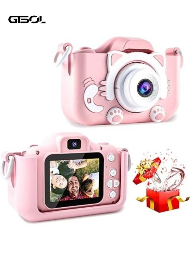 GTSOL Kids Digital Camera for Girls and Boys with 1080P HD Video, 8MP Dual Lens, 2.0” Screen, Cute Cat Design, Selfie Mode, Fun Filters, Photo Frames, Games, Rechargeable, Shockproof Toy Camera – Perfect Birthday Gift for Children Ages 3-10 – Pink  - Image 1