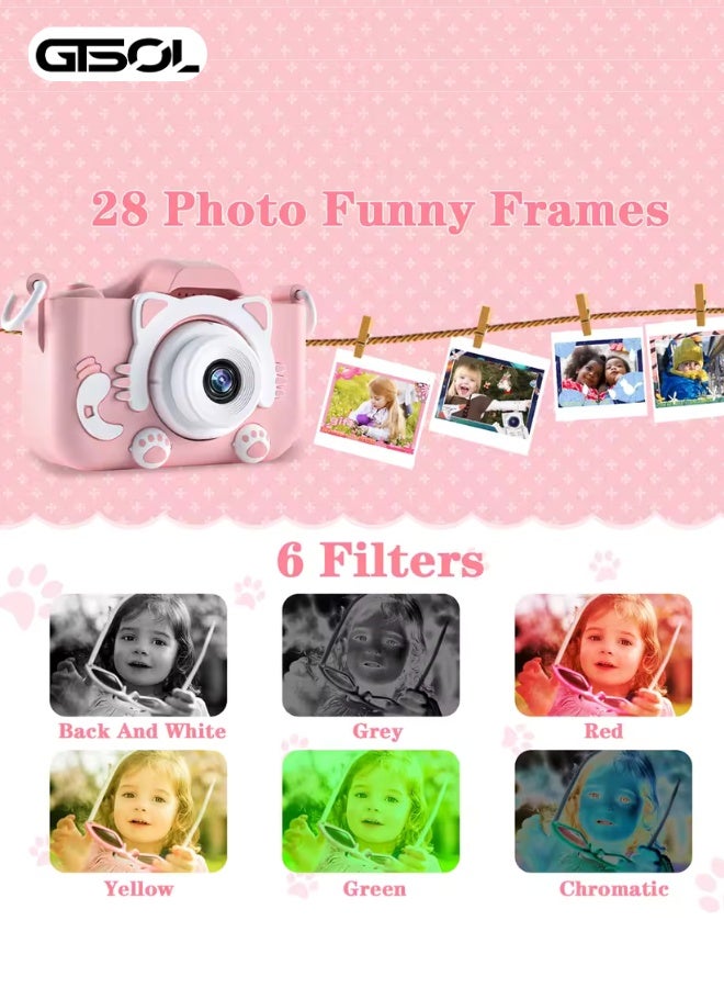 GTSOL Kids Digital Camera for Girls and Boys with 1080P HD Video, 8MP Dual Lens, 2.0” Screen, Cute Cat Design, Selfie Mode, Fun Filters, Photo Frames, Games, Rechargeable, Shockproof Toy Camera – Perfect Birthday Gift for Children Ages 3-10 – Pink  - Image 5