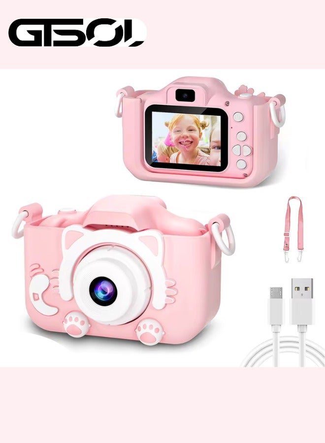 GTSOL Kids Digital Camera for Girls and Boys with 1080P HD Video, 8MP Dual Lens, 2.0” Screen, Cute Cat Design, Selfie Mode, Fun Filters, Photo Frames, Games, Rechargeable, Shockproof Toy Camera – Perfect Birthday Gift for Children Ages 3-10 – Pink - Image 1