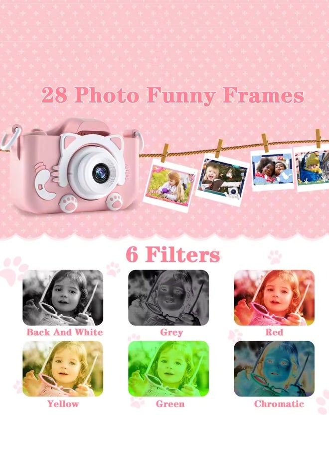 GTSOL Kids Digital Camera for Girls and Boys with 1080P HD Video, 8MP Dual Lens, 2.0” Screen, Cute Cat Design, Selfie Mode, Fun Filters, Photo Frames, Games, Rechargeable, Shockproof Toy Camera – Perfect Birthday Gift for Children Ages 3-10 – Pink - Image 5