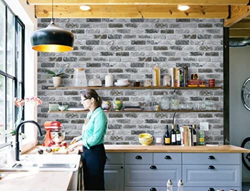 Guvana 17.3"×394" Brick Wallpaper Grey Self Adhesive Wallpaper 3D Brick Peel and Stick Wallpaper Removable Contact Paper Brick Textured Vintage Wall Paper for Kitchen Accent Wall Decor - Image 2