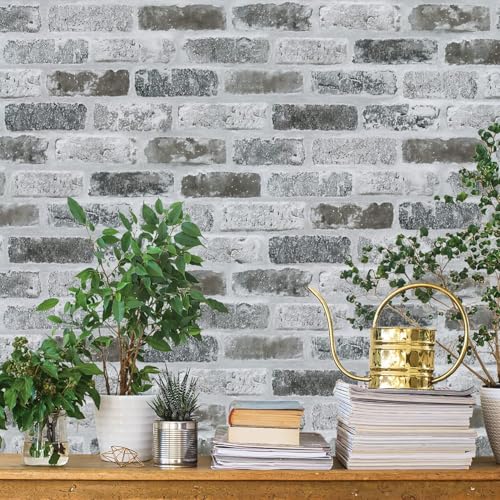 Guvana 17.3"×394" Brick Wallpaper Grey Self Adhesive Wallpaper 3D Brick Peel and Stick Wallpaper Removable Contact Paper Brick Textured Vintage Wall Paper for Kitchen Accent Wall Decor - Image 1