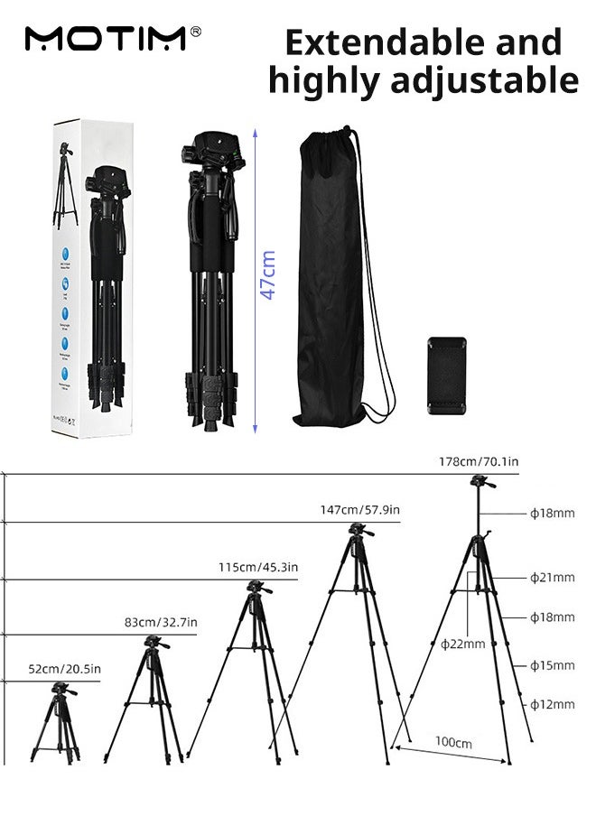 Motim - 70" Extendable Phone Tripod and Camera Tripod, 2 In 1 Triop, Foldable Lightweight Travel Tripod Stand for Vlog Nikon Canon Sony All DSLR and Digital Camera - Image 1