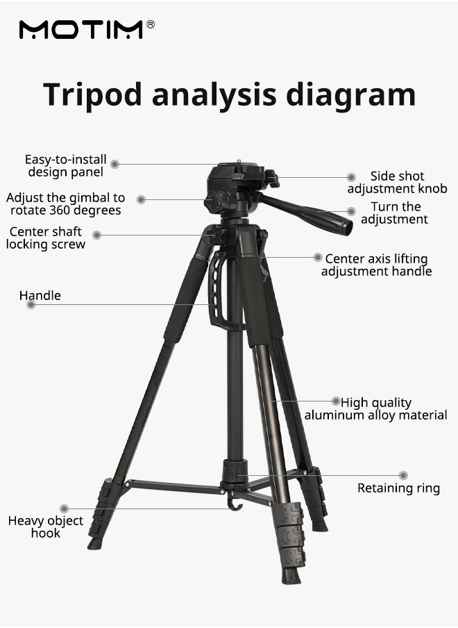 Motim - 70" Extendable Phone Tripod and Camera Tripod, 2 In 1 Triop, Foldable Lightweight Travel Tripod Stand for Vlog Nikon Canon Sony All DSLR and Digital Camera - Image 1