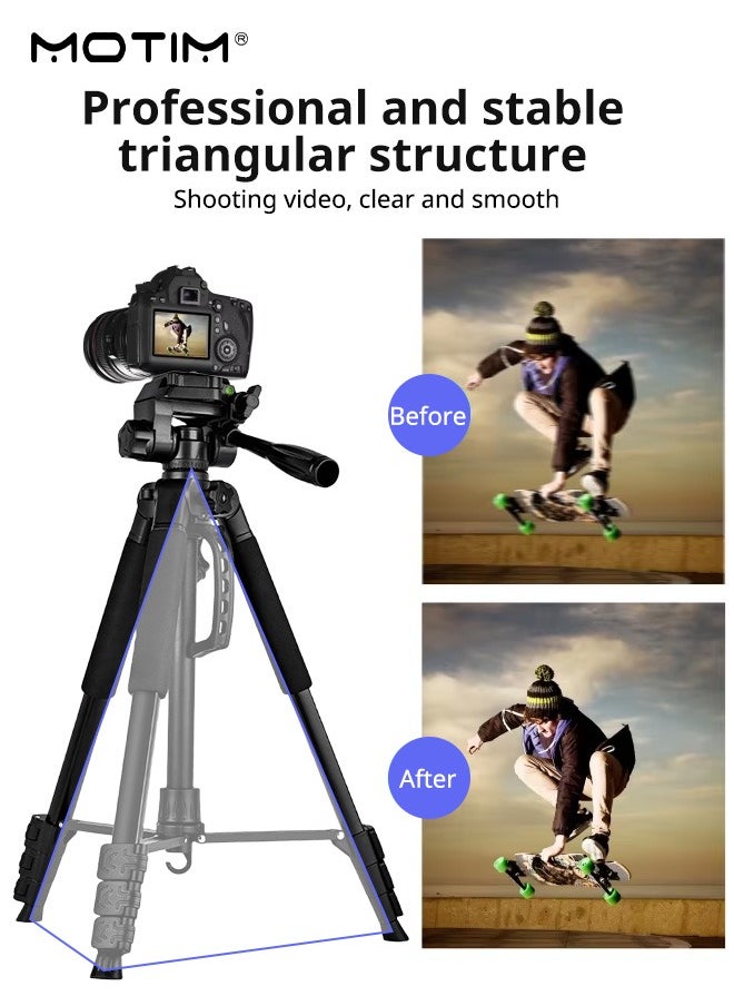 Motim - 70" Extendable Phone Tripod and Camera Tripod, 2 In 1 Triop, Foldable Lightweight Travel Tripod Stand for Vlog Nikon Canon Sony All DSLR and Digital Camera - Image 1