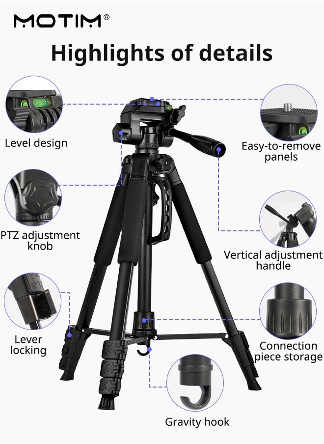 Motim - 70" Extendable Phone Tripod and Camera Tripod, 2 In 1 Triop, Foldable Lightweight Travel Tripod Stand for Vlog Nikon Canon Sony All DSLR and Digital Camera - Image 1