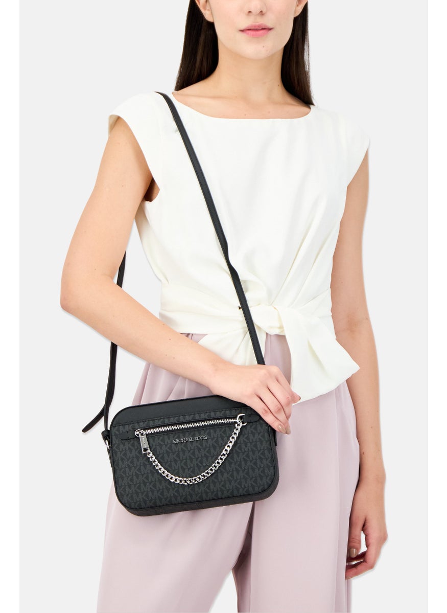Michael Kors Women Brand Logo Cross Body Bag 18 H x 25 L x 7 W cm, Black/Grey  - Image 2