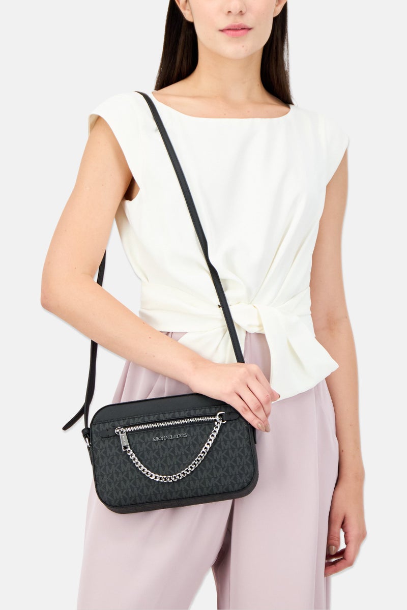 Michael Kors Women Brand Logo Cross Body Bag 18 H x 25 L x 7 W cm, Black/Grey - Image 2