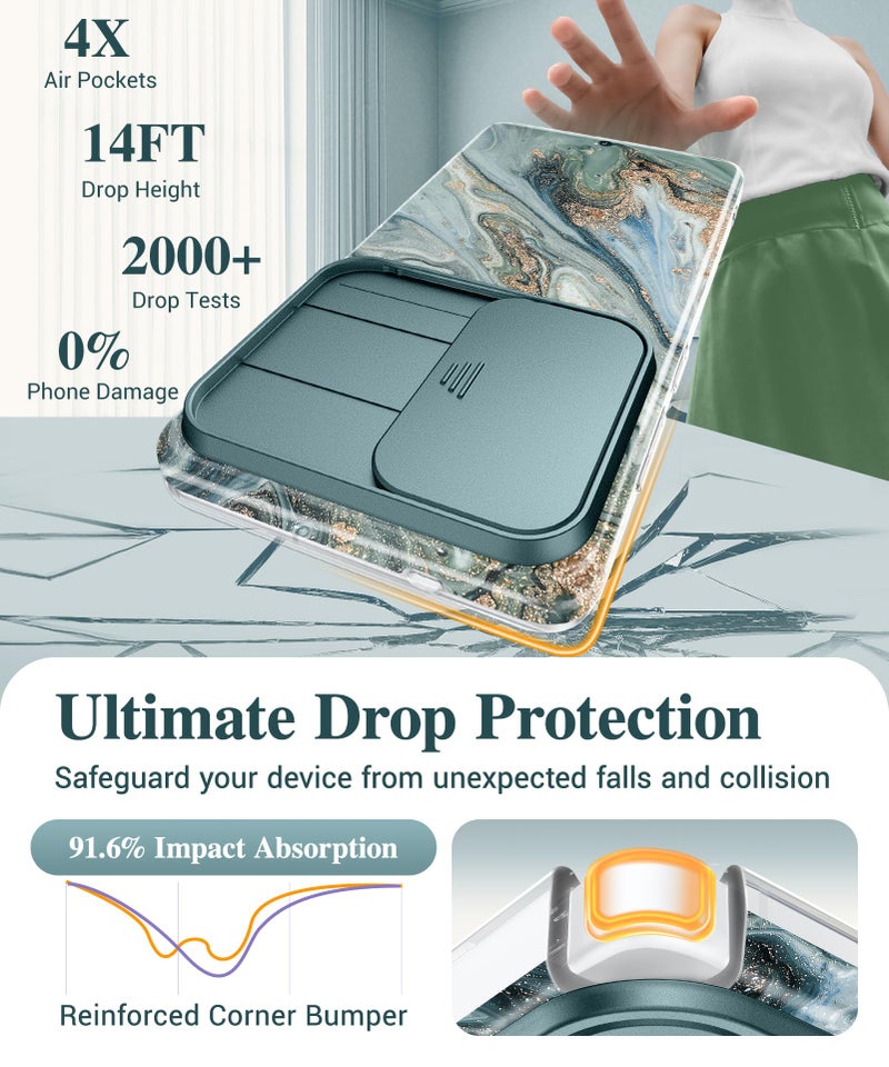 for Samsung Galaxy S26 Ultra Case with Slide Camera Cover, 【Screen Protector】 【Shockproof Military Grade Drop Protection】 Marble Slim Fit Hard PC Phone Cover S26 Ultra 6.9 2026 (Ocean Tide) - Image 4