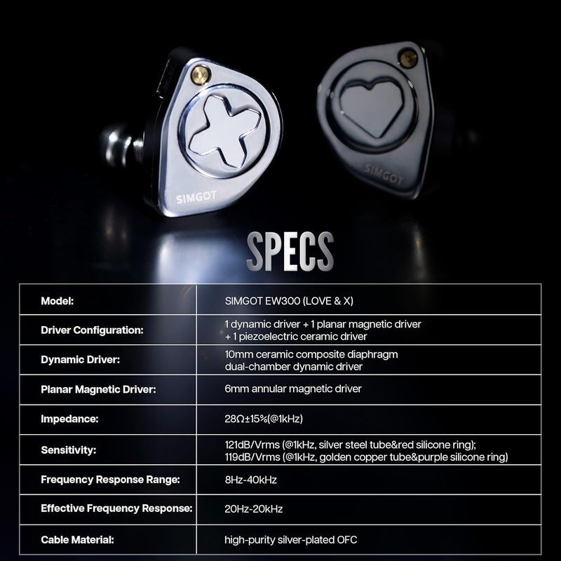 Linsoul SIMGOT EW300 مع محرك هجين 1DD+1Planar+1PZT، مراقب داخل الأذن، سماعات أذن سلكية IEM، سماعات ألعاب مع فوهات قابلة للفصل، كابل IEM مطلي بالفضة OFC لعشاق الموسيقى والموسيقيين (EW300 Standard) - Image 3