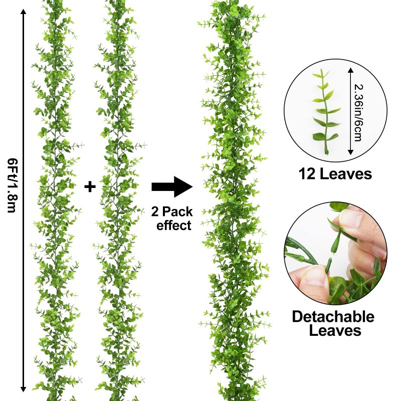 Dolicer 8 Packs Eucalyptus Garland  48FT Faux Eucalyptus Greenery Garland  Artificial Eucalyptus Leaves Vine  Fake Hanging Eucalyptus Garlands Wedding Backdrop Arch Wall Table Party Decor (Green) - Image 4