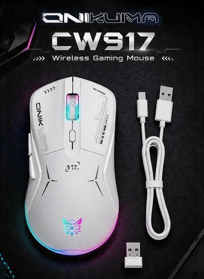 أونيكوما الماوس اللاسلكي للألعاب، وضع مزدوج 2.4G/USB-C، 6 أزرار قابلة للبرمجة، دقة تصل إلى 4800 DPI، وزن خفيف 120 جرام، إضاءة RGB بـ 7 ألوان، عمر بطارية طويل، تصميم مريح لأجهزة الكمبيوتر/ماك/اللابتوب (أبيض) - Image 1