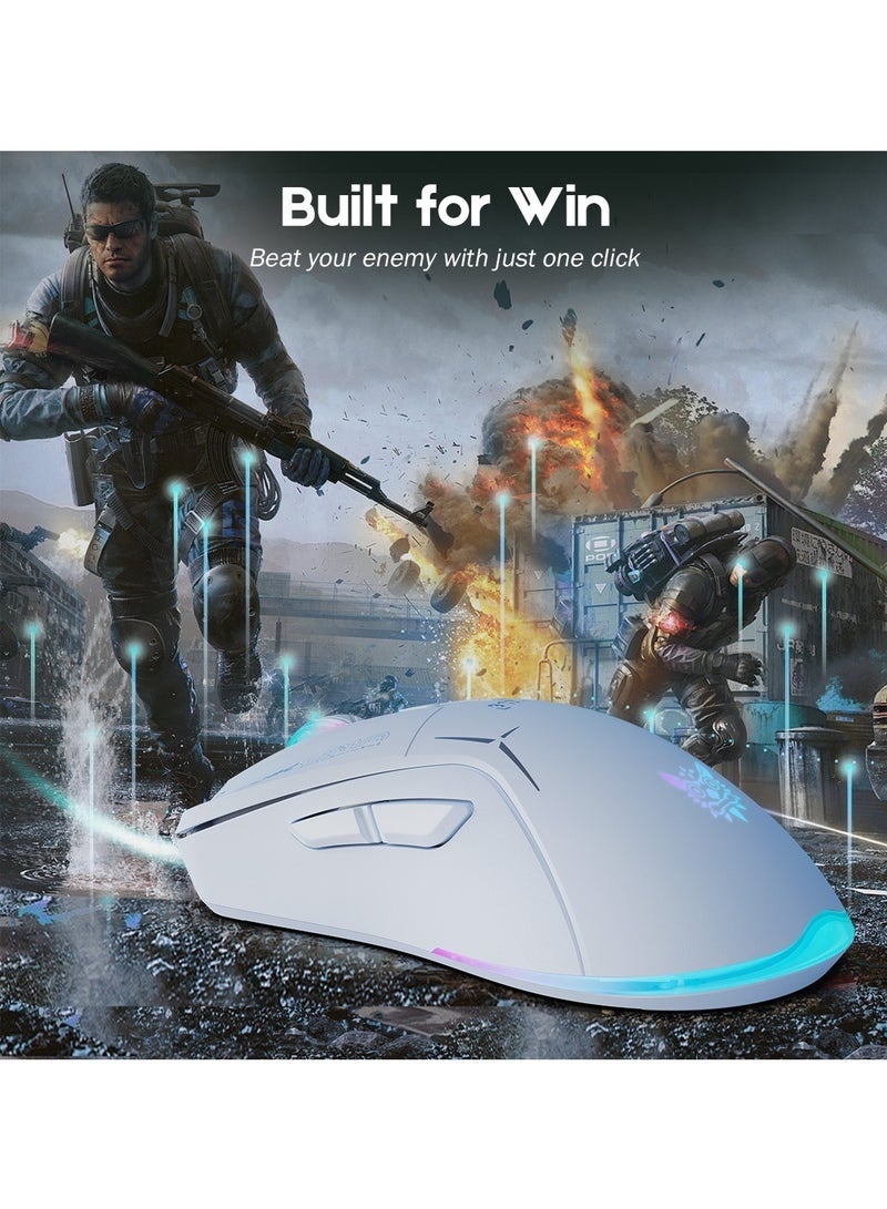 onikuma Wireless Gaming Mouse, Dual Mode 2.4G/USB-C, 6 Programmable Buttons, Up to 4800 DPI, Lightweight 120g, RGB 7-Color Lighting, Long Battery Life, Ergonomic Design for PC/Mac/Laptop (White) - Image 3