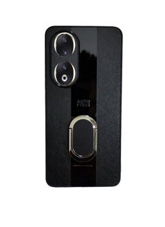 غطاء مسند للحماية من السقوط من الجلد الصلب الصلب ELMO3EZZ مع حامل وحلقة لهاتف Honor 90 (أسود)