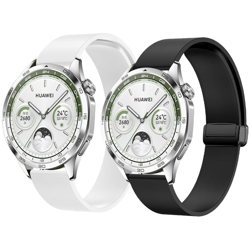 UOEPOWA 2 Pack Silicone Bands Compatible with Huawei Watch GT 4/3/2/2 Pro 46mm & Samsung Galaxy Watch 3 45mm, 22mm Breathable Sport Strap with Magnetic Buckle - Image 2
