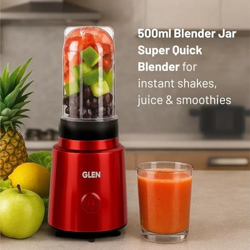 Glen Polycarbonate Multi Function Active Blender 350 Watt with 4 Jar Silver, 2 Interchangeable Blades, Lid & Seasoning Cap, 2 Years Warranty,(SA4048BGRED - Image 2