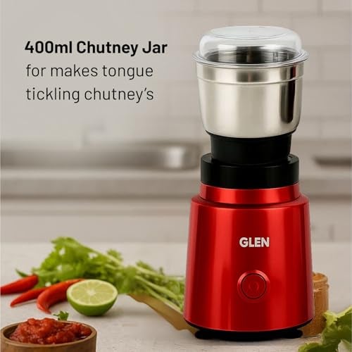 Glen Polycarbonate Multi Function Active Blender 350 Watt with 4 Jar Silver, 2 Interchangeable Blades, Lid & Seasoning Cap, 2 Years Warranty,(SA4048BGRED - Image 4