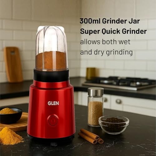 Glen Polycarbonate Multi Function Active Blender 350 Watt with 4 Jar Silver, 2 Interchangeable Blades, Lid & Seasoning Cap, 2 Years Warranty,(SA4048BGRED - Image 3
