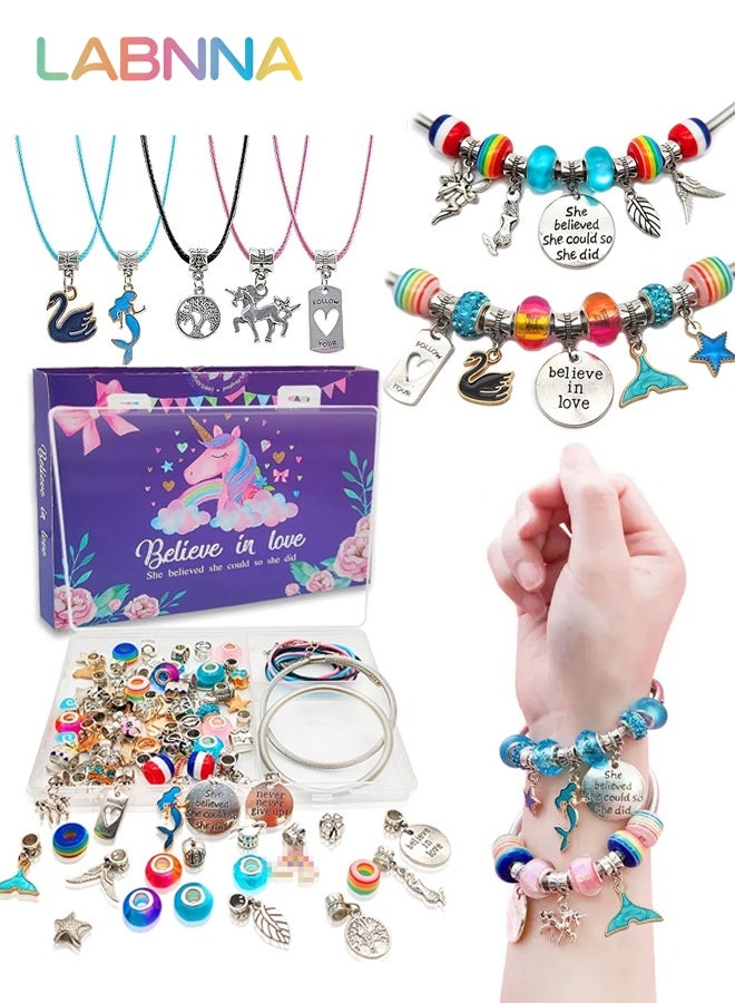 LABNNA 71 Pcs DIY Bracelet Making Kit, Charm Bracelets Jewelry Making Kit with Colorful Beads, Creative Jewelry Making Activity, Arts Craft Kit with Beautiful Packaging, Well-made and Easy to Install, Ideal Gift for Girls - Image 1