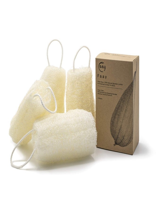FAAY 4 Pcs Premium Natural Exfoliating Loofah Sponge: 6" Eco-friendly Unbleached Luffa Body Scrubber Rejuvenating Your Skin for Men and Women. Paraben Free Bath Sponge, Shower Loofah - Image 1