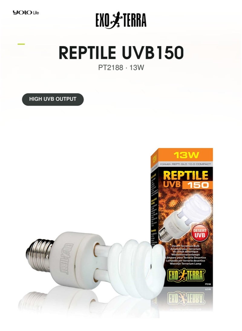 Exo Terra Reptile UVB150 Compact 13W Desert Terrarium Bulb, High UVB & UVA Lamp, Effective up to 50 cm, PT2188 - Image 1