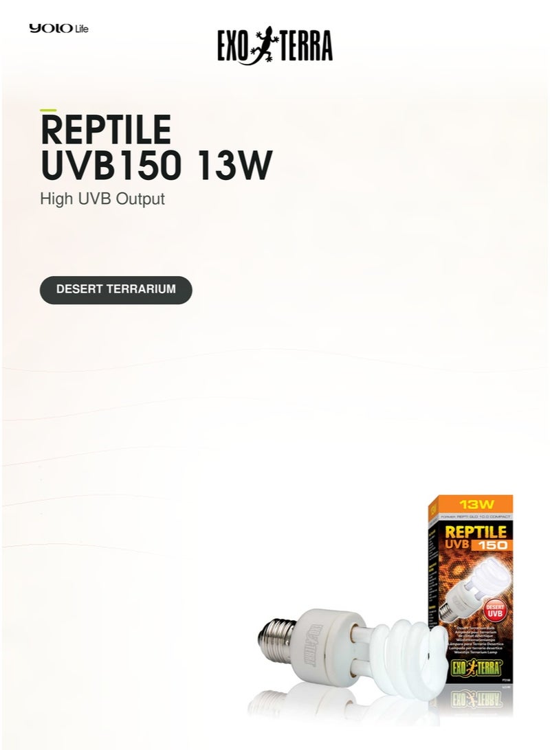 Exo Terra Reptile UVB150 Compact 13W Desert Terrarium Bulb, High UVB & UVA Lamp, Effective up to 50 cm, PT2188 - Image 5