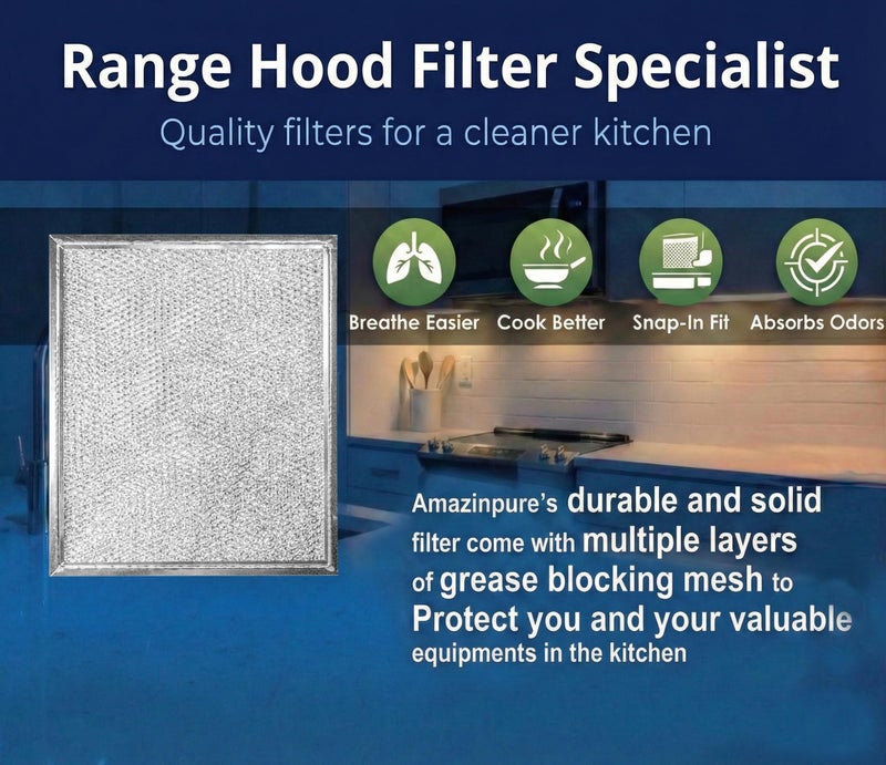 Amazinpure 4X Stove Hood Vent Filter 10.5" x 8.75" 97006931 Compatible with Broan Range Hood Filter Replacement BP29 - Fit's Nutone Kitchen Exhaust Fan - Blocks Grease & Filters Over Oven Air - Image 3